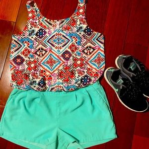 Gorgeous Teal Shorts and Tribal top